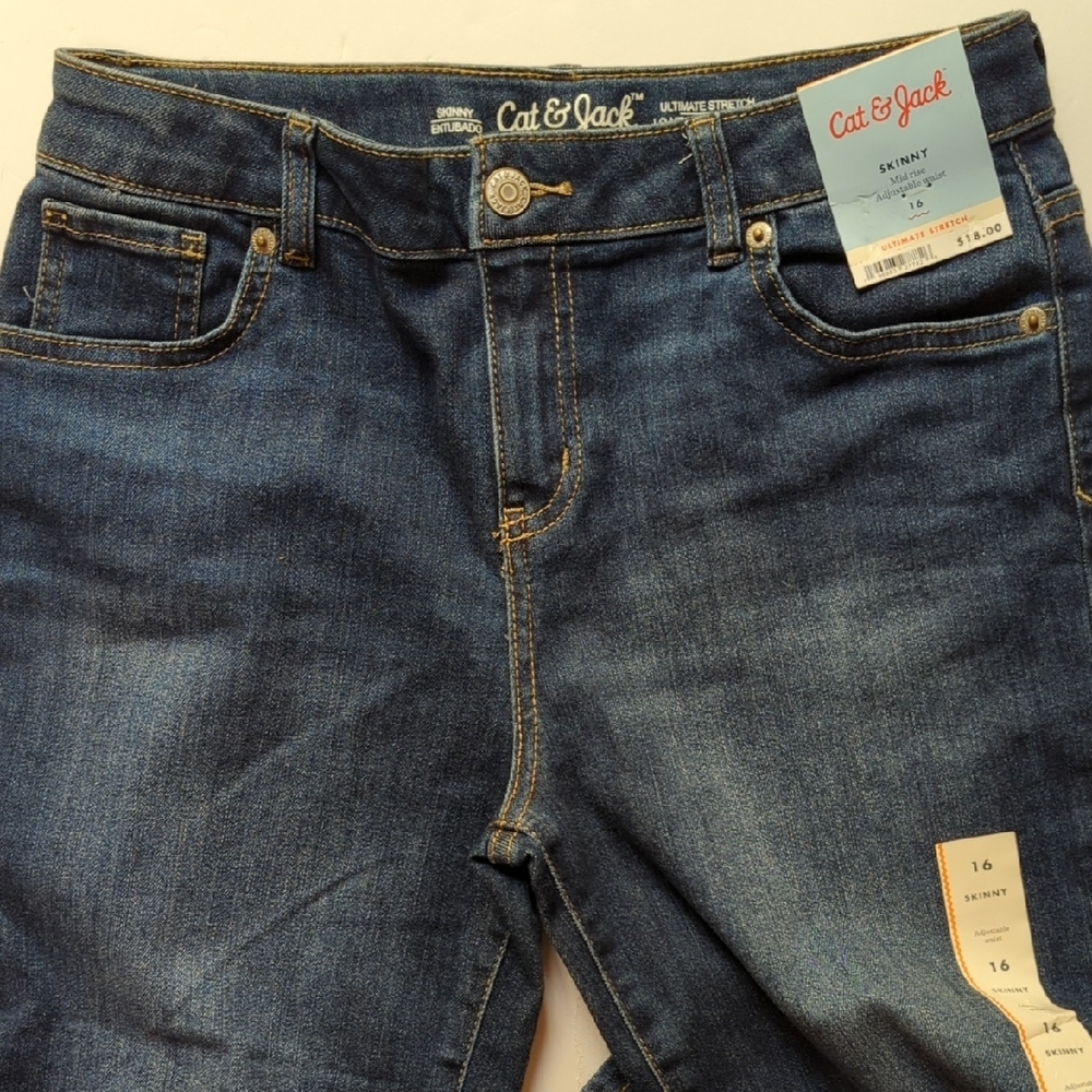 NWT 2 PAIRS Cat & Jack Mid-Rise Skinny Jeans  Adjustable Waist SZ 16 - Picture 7 of 12